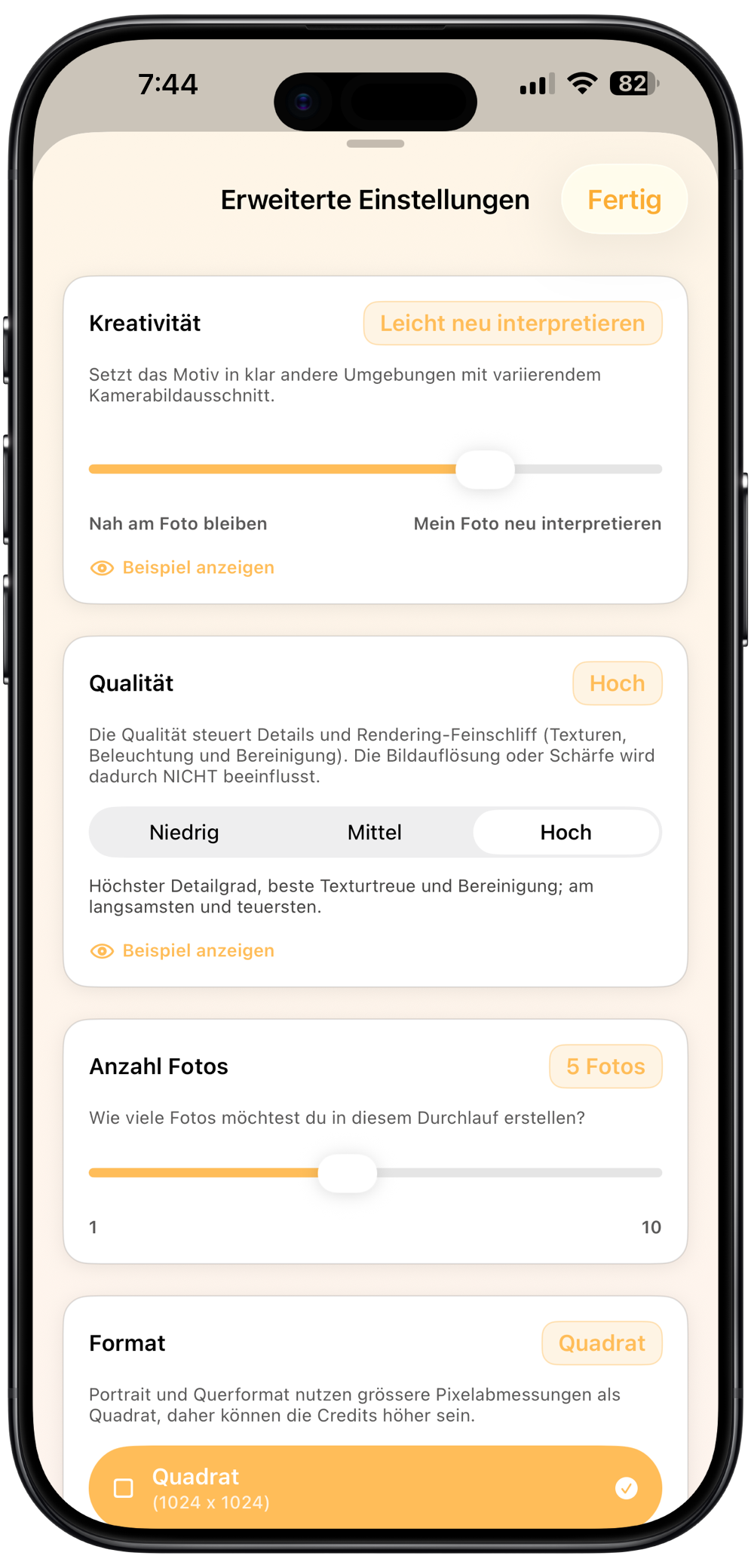 Detaillierte Kreativkontrolle
