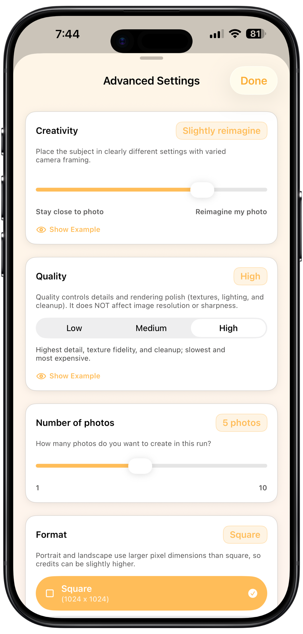 Detailed creative control