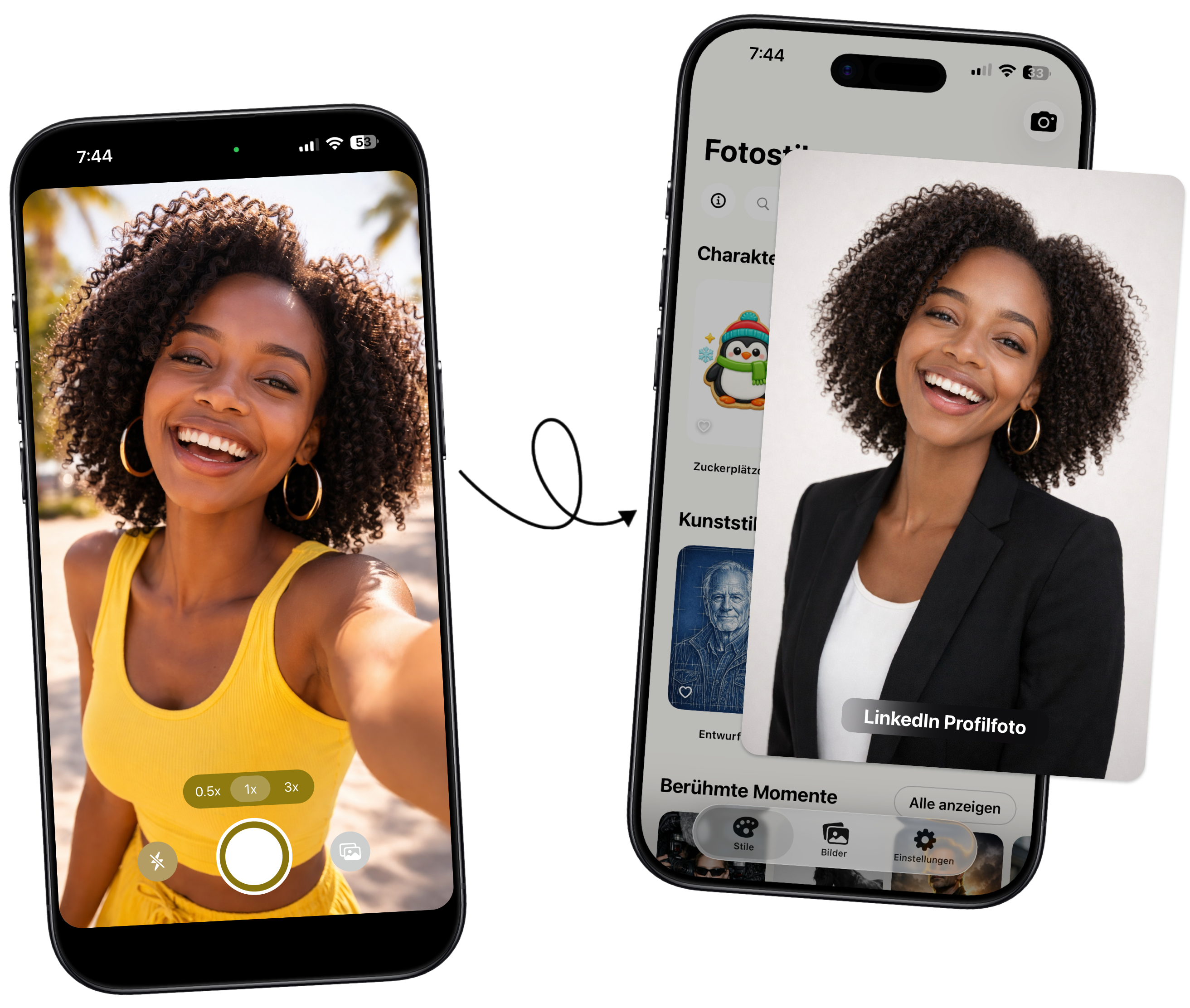 ImSpace App zeigt Stilauswahl und transformierte Bilder